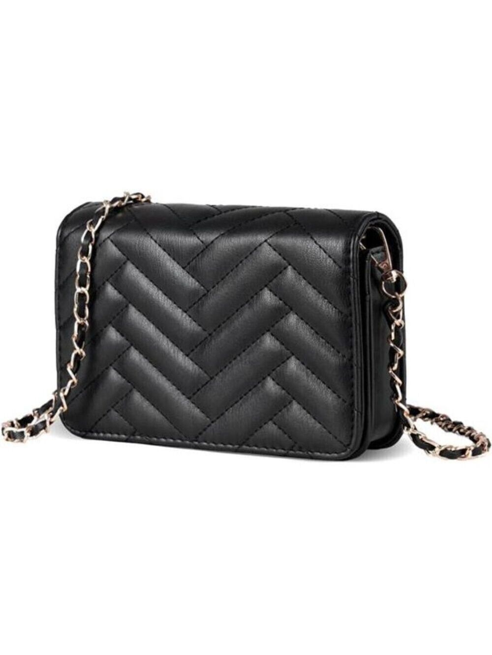Small Black Quilted Crossbody Bag for Women – Vegan Leather Phone Wallet Purse